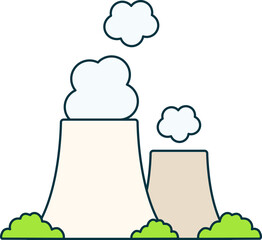 Powe Station Industry Electric Energy Electricity Environment Ecology Colored Outline