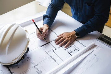 Close up of Young man planing for his project at site construction work.
