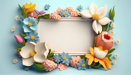 Spring colorful floral frame with space for text, gift banner template 