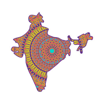 Layered mandala cut file creative silhouettes set on white background. Map of India