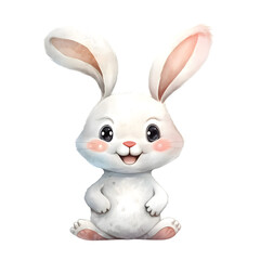Cute white Bunny. Isolated rabbit Illustration for Spring and Easter. Generative AI