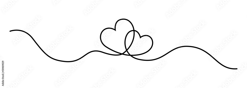 Aufkleber continuous lines from two hearts in minimalist