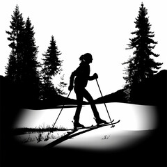 silhouette, snowboard, ski, winter, sport, snow, mountain, vector, woman, extreme, snowboard, people, illustration, skier, sky, action, nature, jump, snowboarder, cold, speed, generative ai