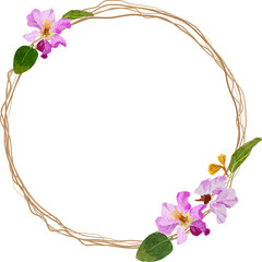 watercolor purple Thai queens flower bouquet wreath frame