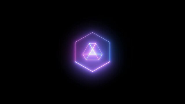 Neon polygon icon animated . 4k motion background . 