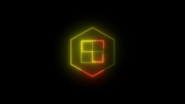 Neon glowing logo icon animation , polygon glow animated . icon isolated on black background.
