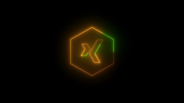Neon arrow glowing logo icon animation , polygon glow animated . icon isolated on black background.