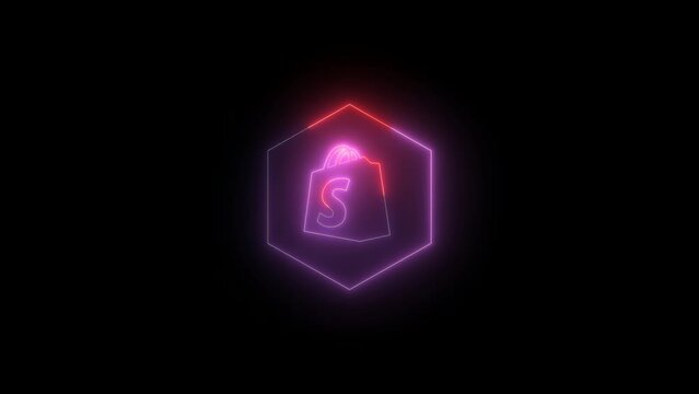 Neon shopping bag glowing logo icon animation , polygon glow animated . icon isolated on black background.
