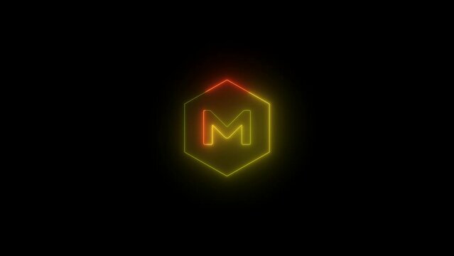 Neon glowing  M logo icon animation , polygon glow animated . icon isolated on black background.