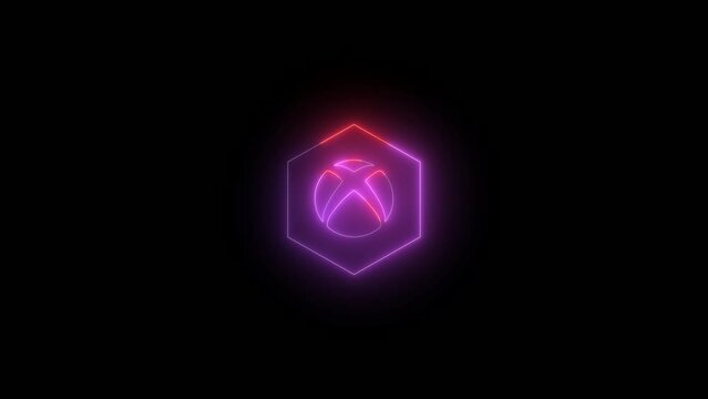 Neon glowing logo icon animation , polygon glow animated . icon isolated on black background.