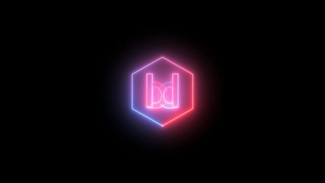 Neon glowing logo icon animation , polygon glow animated . icon isolated on black background.