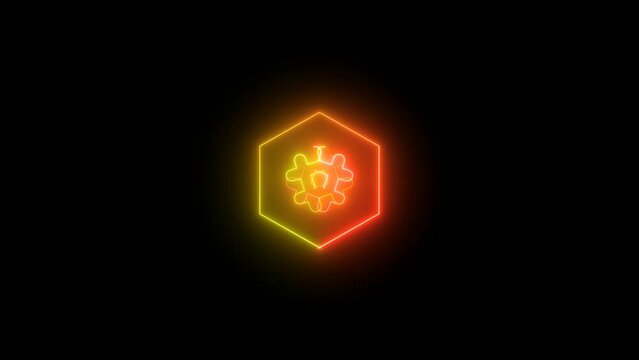 Neon glowing logo icon animation , polygon glow animated . icon isolated on black background.