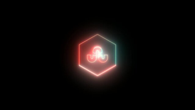 Neon glowing logo icon animation , polygon glow animated . icon isolated on black background.