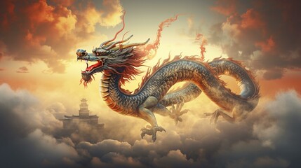 Fototapeta premium A majestic Chinese dragon soaring through the clouds Generative AI