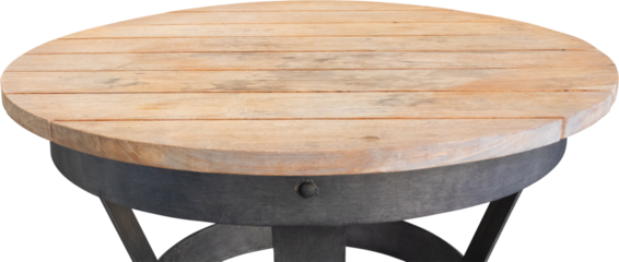 Round wooden table top isolated on white background for product display
