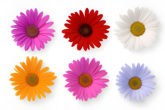 Colorful Daisy Flowers Isolated On White Background