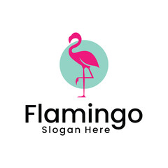 flamingo logo with pink color, animal art logo design illustration flamingo logo, vector template