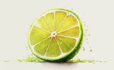 Fototapeta na wymiar Drawn lime on white background watercolor tropical fruit organic food illustrations Generative AI