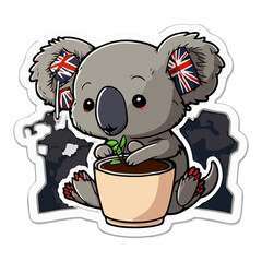 Cute Koala Planting a Tree in a Pot Vector Illustration