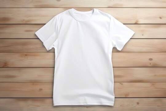 Blank white golf t-shirt mock-up on light wood