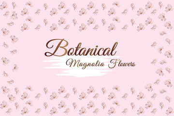 magnolia line flowers.
frame and pink background vector illustration. 
botanical petals .