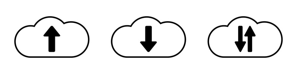 Download and upload vector sign. Set cloud weather. Icon sky illustration. 