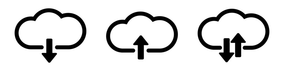 Download and upload vector sign. Set cloud weather. Icon sky illustration. 