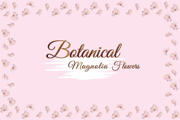 magnolia line flowers.
frame and pink background vector illustration.