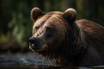 Fototapeta na wymiar Brown bear fishing in a river. A powerful and nimble predator. Generative AI