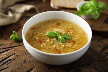 Homemade lentil soup with vegetables