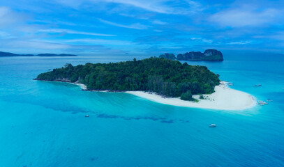 The tropical seashore island in a coral reef ,blue and turquoise sea Amazing nature landscape with blue lagoon