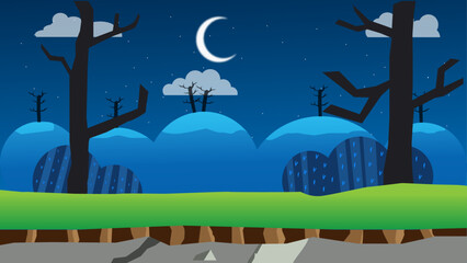 night landscape with trees and moon