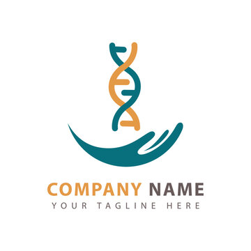 Hand and line DNA logo template. DNA abstract sign for website design.
