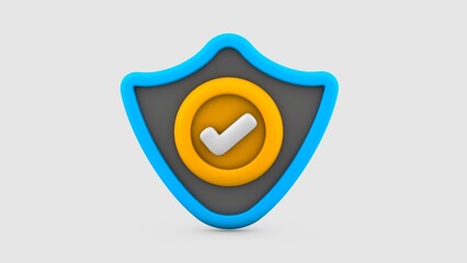 3D illustration of Blue shield with checkmark