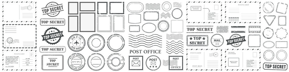 Grunge postage stamp collection. Set of post stamp. Retro grunge postmark - obrazy, fototapety, plakaty