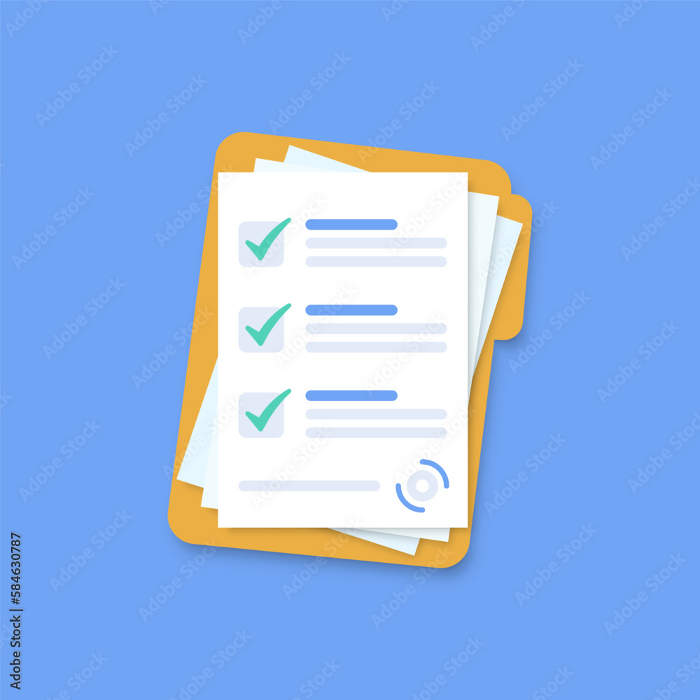 Leinwandbilder office paper checklist document with folder in a flat design