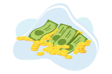 Money dollar in a flat design. Set of money icons