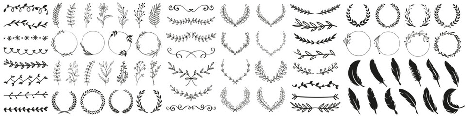 Floral frame, tree branch, feather, laurel wreath vintage design elements decoration © top dog