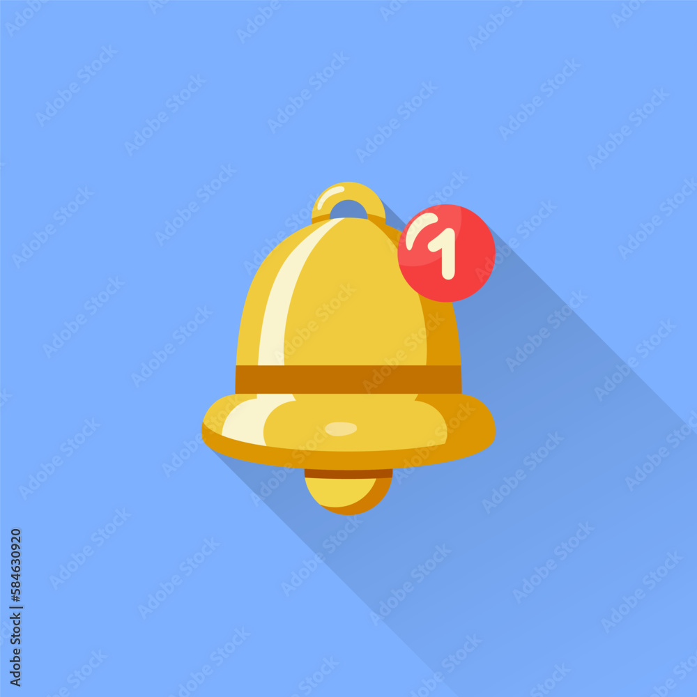 Poster notification bell icon in a flat design with long shadow