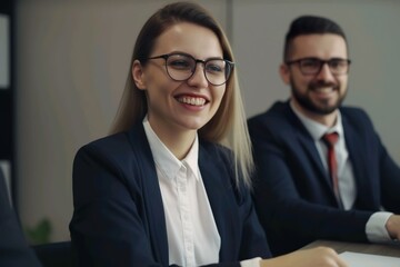 Portrait of a business woman smiling person in a meeting