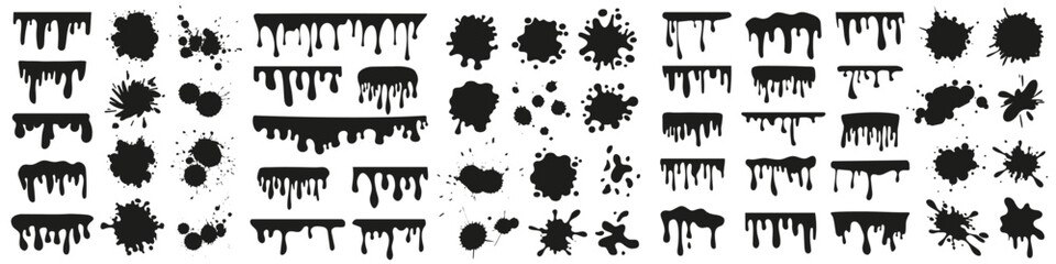 Set of black splash and drip liquid design elements