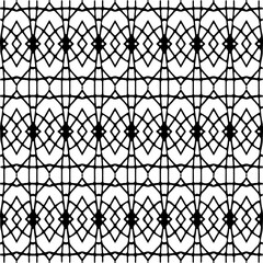 Naklejka premium Vector geometric seamless pattern. Minimal ornamental background with abstract shapes. Black and white texture. Simple abstract ornament background. Dark repeat design for decor, fabric, cloth.