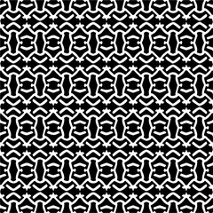 Vector geometric seamless pattern. Minimal ornamental background with abstract shapes. Black and white texture. Simple abstract ornament background. Dark repeat design for decor, fabric, cloth.