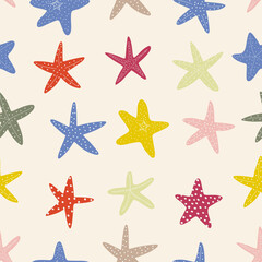 Fototapeta na wymiar Starfish seamless pattern. Atlantic star. Marine Animal Vector print.