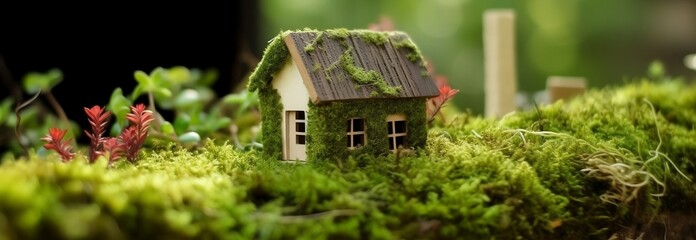 Eco-Friendly Paper House on Mossy Garden Ground - Generative ai