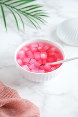 coconut fibre or nata de coco in syrup, Indonesian dessert  