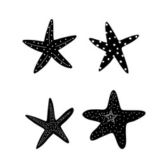 Fototapeta na wymiar Starfish. Black silhouette. Atlantic star. Marine Animal Vector illustration on white background.