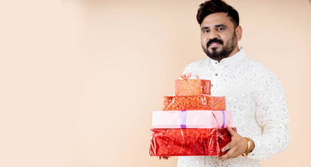 indian man with gift box