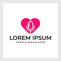Love heart mic podcast live show broadcast logo template vector icon