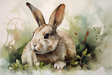 Watercolor easter bunny. Generative AI